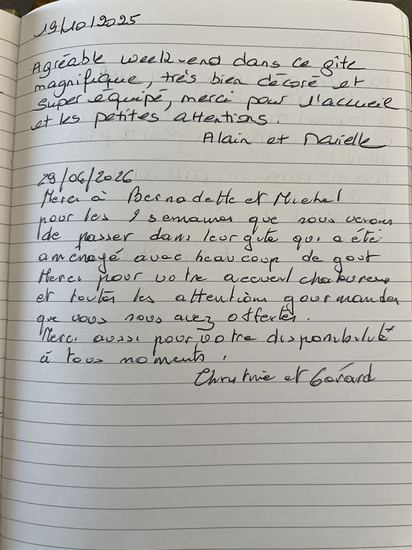 Avis manuscrit laissé par Alain et Marielle, Christine et Gérard — juin 2026